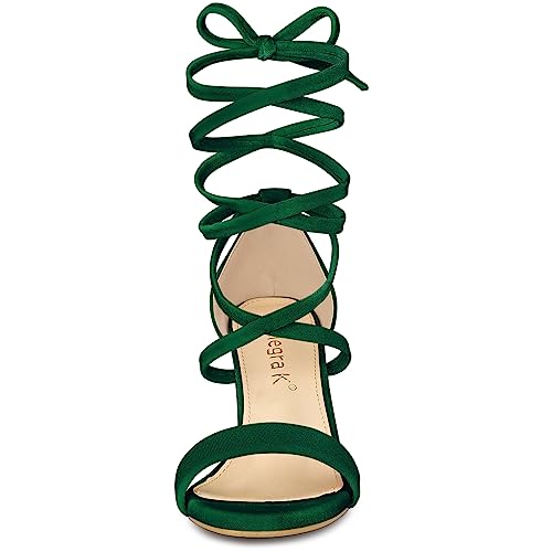 Allegra K Women's Faux Velvet Lace Up Chunky Heel Strappy Sandals3