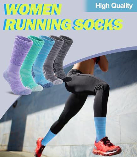 DOSKONI Meias femininas para caminhada, atléticas, de compressão, absorção de umidade, 5 pares, 5 pa
