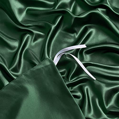 Image of NSGZ Satin Duvet Cover for Weighted Blanket, 60x80, 8 Ties, Dark Green | 8 Ties And Zipper For Secure Fit, Cooling Satin Gentle On Skin, Machine Washable, Fits 48x72 And 60x80 Weighted Blankets