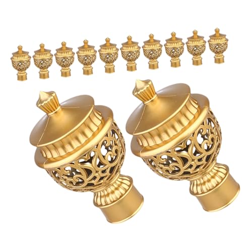 MUELODSIC 12pcs Decorative Curtain Rod Ends Caps Gold Plastic Roman Pole Finials for Window Treatment Easy Installation for Living Bedroom