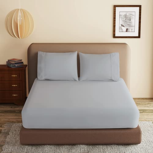 100% Egyptian Cotton Fitted Sheet Full Size Grey, 600 Thread Count, Bed Fitted Sheet Only, 16" Deep Pocket Sheet, Soft & Elastic Sateen Weave Bottom Sheet For Hotel & Home, (Grey, 1 Pack Full) #TOP22