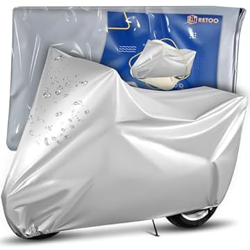 Retoo Telo di copertura per moto da esterno, impermeabile, per moto, impermeabile, per moto, impermeabile, 200 x 100 cm, antipolvere, colore: argento