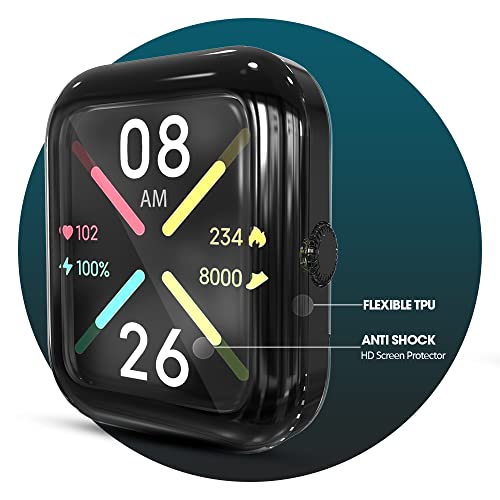 Image of Sounce Watch Case Compatible with Noise Colorfit Pulse Go Buzz Tempered Glass Screen Protector, HD Clear Touch Sensitive Ultra-Thin TPU Protective Cover (Transparent)