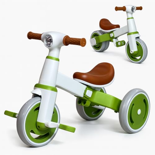 Image of 3-in-1 Toddler Tricycle & Balance Bike for Toddlers 1-3 Years, Easy-Assemble Baby Trike with Silent Wheels, Sturdy Safe Frame, Indoor & Outdoor Ride-On Bicycle for Boys & Girls (Green White)