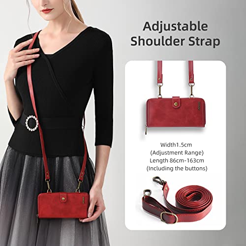 Ysw Wallet Case For Samsung Galaxy A32 5G, Multi-Function Zipper Leather Magnetic Pocket Wallet Case Detachable Flip Protective Cover With Card Slots Holder And Crossbody Shoulder Strap (Red) #TOP3