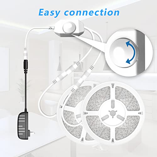 Image of phopollo White LED Strip Lights, 50ft (2 Rolls of 25ft) Dimmable 6500k Daylight White Led Light Strip, 900 LEDs 24V Led Lights for Bedroom, Mirror, Kitchen Decoration