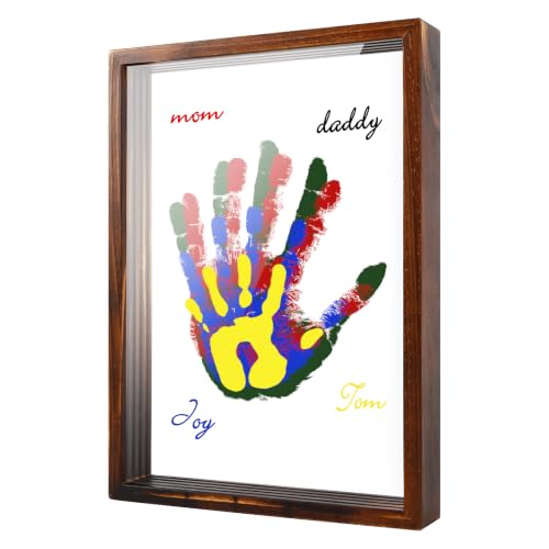 Family Handprint Kit, Baby Hand and Footprint Kit DIY Handmade Keepsake Wooden Frame Gifts for New Parents for Grandparent Mother's Day Anniversary Day Father's, 6 Non -Toxic Paints(Brown)