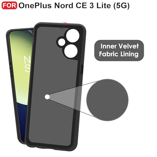 Image of CEDO Back Cover for OnePlus Nord CE 3 Lite (5G) | Camera Bump Protection & Inner Velvet Fabric Lining | Ultra Slim Matte Soft Rubberised Case Cover (Black)