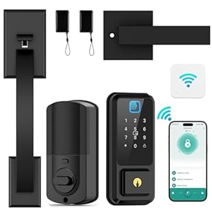 WiFi Front Door Lock Set, CINOP Smart Locks for Front Door, Keypad Door Lock, Keyless Entry Door Lock Deadbolt with Handle Set, Digital Fingerprint Lock APP Control Bluetooth Alexa Auto Lock, Black
