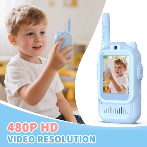 Image of BlueFire Kids Walkie Talkies with Video - Screen Display Toy Radios with Voice Effects, One-on-One Pairing, Long Range - Birthday Toys Gifts for Boys & Girls Ages 3-12 (Pink+Blue)