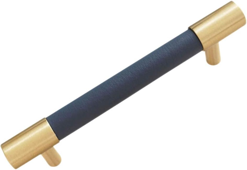 3.78" 5" Modern Dark Blue Leather Pull Handle Brass Drawer Pull Handle Kitchen Cabinet Door Knob Cupboard Hardware 96 128mm (5" Hole Centers)