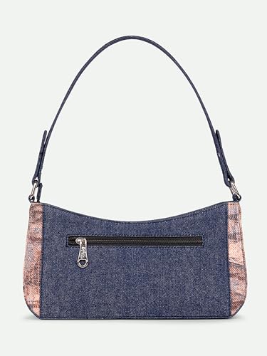 Image of ZOUK Lyra Small Shoulder Bag for Women - Denim & Printed Shoulder Bag with Water-Resistant Lining | Handcrafted Sling Bag with Multiple Pockets & Zip Closure for Daily & Weekend Use |