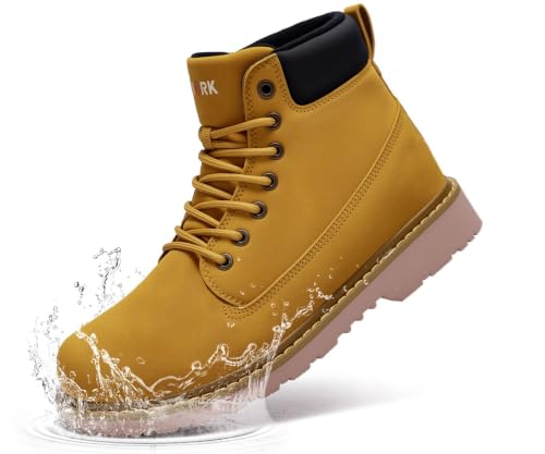 LARNMERN Soft Toe Work Boots Men Waterproof Non Slip Shoes, Wheat, 11
