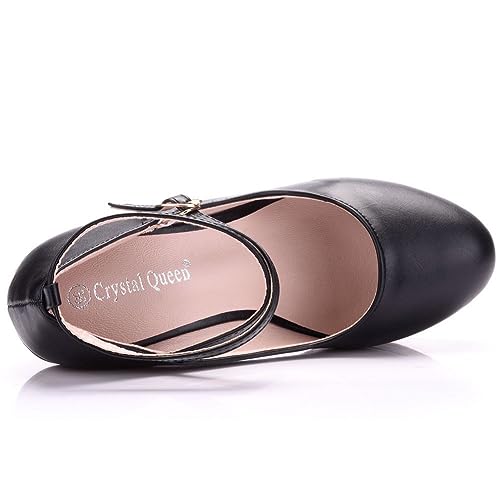 Women's Mary Jane Wedge Solid Buckle Evening Dress Round Toe Platform Lolita Shoes Cross Shoes 4 Inch Heel Height Pumps4