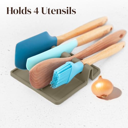 Image of Cooler Kitchen Sage Silicone Spoon Rest for Stove Top with Drip Pad (Two Pack) - Heat Resistant BPA Free Utensil Rest & Spoon Holder for Kitchen Counter - Grill Utensil Holder - Spatula Holder
