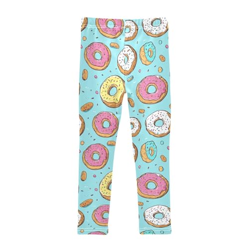 Colorful Donuts Blue Girls Casual Leggings for Kids Printed Long Pant Bottoms Stretch and Soft2