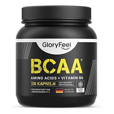 BCAA 330 Kapseln - Essentielle Aminosäuren Leucin, Valin und Isoleucin Plus Vitamin B6 - Laborgeprüft und ohne Zusätze in Deutschland hergestellt Cover