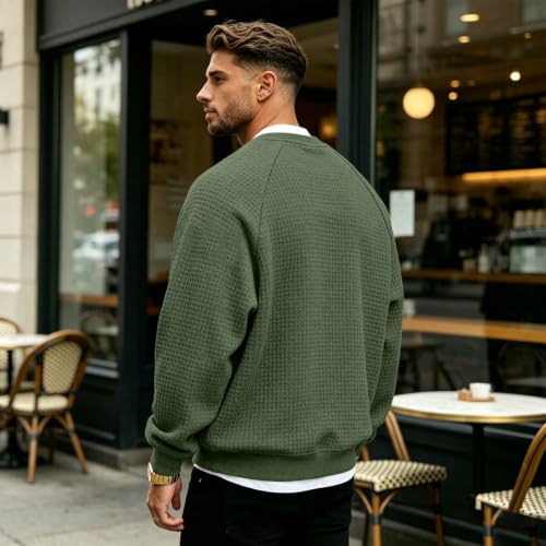 Long Sleeve Waffle Shirts for Men Plus Size Textured V Neck Thermal Shirts - image 4