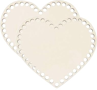 KONTONTY Heart Shaped Basket Bottom Wooden Basket Bottom with Pre Drilled Holes 5.90 Inch DIY Crochet Base for Bag Making Weaving Storage Projects