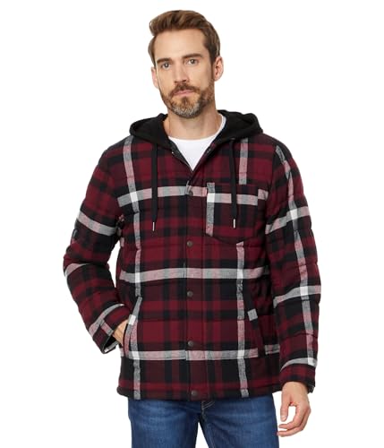 Image of Levi's mens Plaid Sherpa Lined Hooded Shirt Jacket (Regular & Big & Tall Sizes)