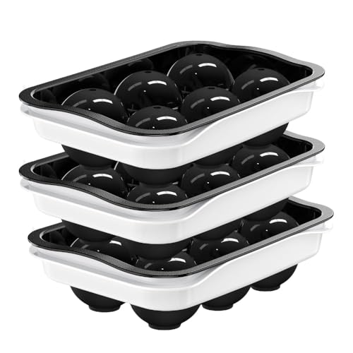 Image of Ice Cube Molds with Lid,Big Silicone Ice Cube Tray for Whiskey,2Inch Square Ice Cube Tray,Easy-Release Ice Mold,Giant Ice Cubes for Bourbon Cocktail (3, Round Black)