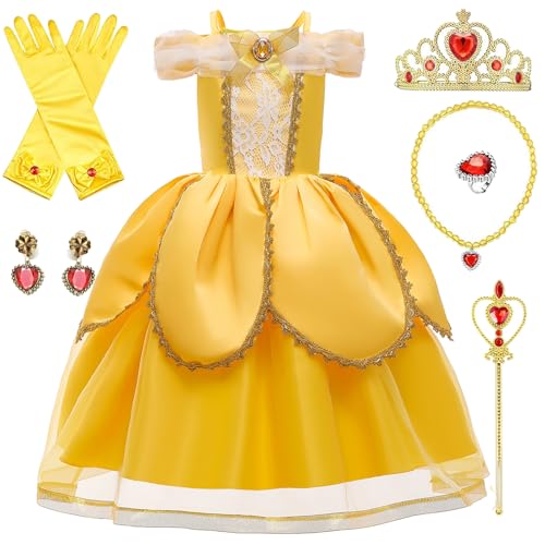 PIXUYE Fille Deguisement Princesse Robe Princess Enfant avec Accessoires Costume de la Beauté et...
