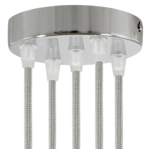 creative cables Kit rosone per lampadario da soffitto (serracavo conico, metallo color cromo, Ø 120 mm, 5 fori) – Fissaggio a staffa per lampadari e sospensioni multiple