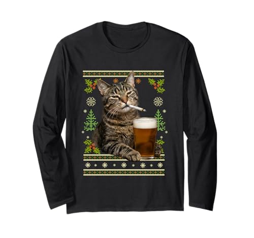 Funny Smoking And Beer Cat Meme Ugly Christmas �Z�[�^�[ ����T�V���c