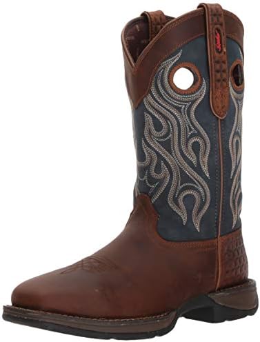 Durango mens Rebel By Durango Steel Toe Pull-on Western Mid Calf Boot, Dark Brown and Blue Denim, 9.5 US