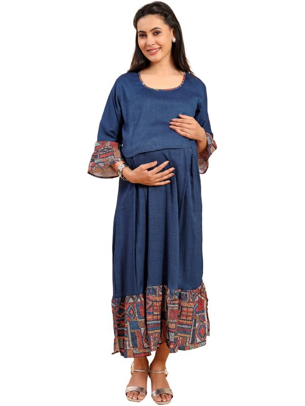 Image of RITIJYA Zipless Feeding Kurta Dress for Women | Maternity Nursing Kurti, No-Zip Easy Access | Extra Pleats Pre to Post Pregnancy | Quick-Dry Fabric | S-4XL