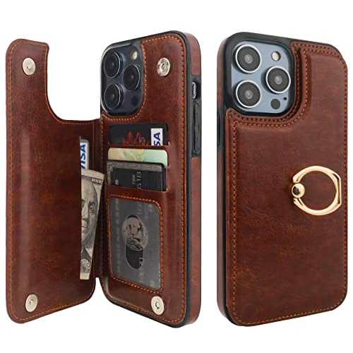 Étui portefeuille iPhone 14 Pro Max marron idéal pour sorties et voyages