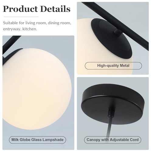 Image of Modern Pendant Light, 1-Light Black Glass Globe Ceiling Pendant Lamp, Bedside Matte Hanging Pendant Light Fixtures for Bedroom Living Dining Room Kitchen