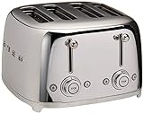 Smeg 50's Style Retro Aesthetic 4 Slice Toaster 6 Presets Extra Wide Slots Stainless Steel TSF03SSUS