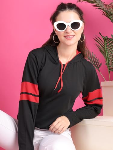 Image of Mack Jonney Cotton Blend Full Sleeve T-Shirt with Hoodie for Women-VJ-FSTWH-02