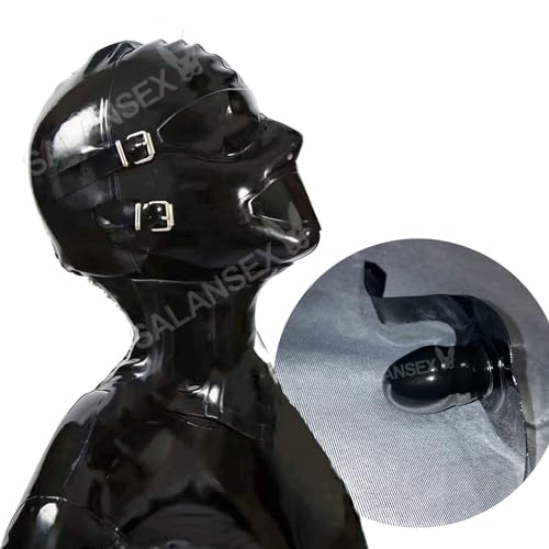 latex hood with mouth plug and eye patch full face mask rubber head mask with zipper for unisex
