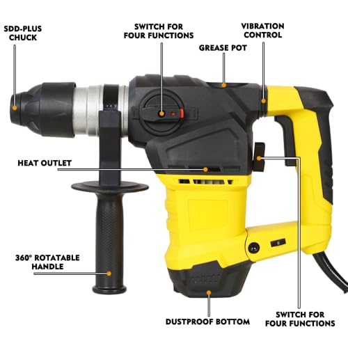 1-1/4 SDS-Plus Heavy Duty Rotary Hammer Drill 13 Amp - Vibration Control, 3 Functions