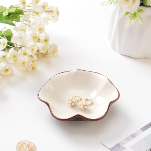 Image of Ice Cracking Leaf Jewelry Dish, Decorative Ring Holder Small Trinket Tray Bowl, Gifts for Daughter Mom Friends, Milk White.