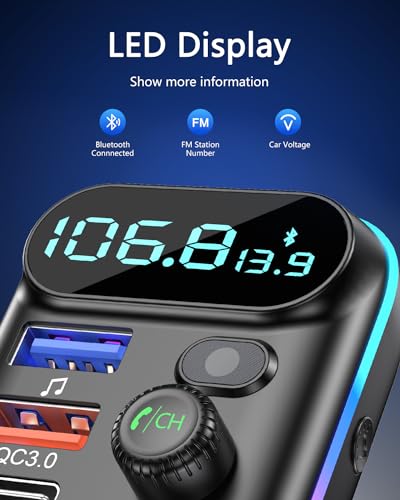 Lencent Fm Transmitter In-Car Adapter, Wireless Bluetooth 5.0 Radio Car Kit,Type-C Pd + Qc3.0 Fast Usb Charger, Hands Free Calling, Mp3 Player Receiver Hi Fi Bass Support U Disk thumb #2