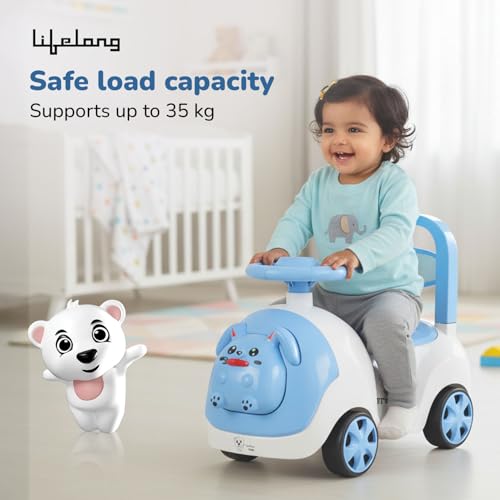 Image of Lifelong Bunny Manual Push Ride-On Toy Car with Back Support for Boys & Girls 1-4 Yrs, Distraction-Free, Non-Musical, Easy Installation, 50kg Capacity, Steering Wheel, Storage (LLCBBR03)