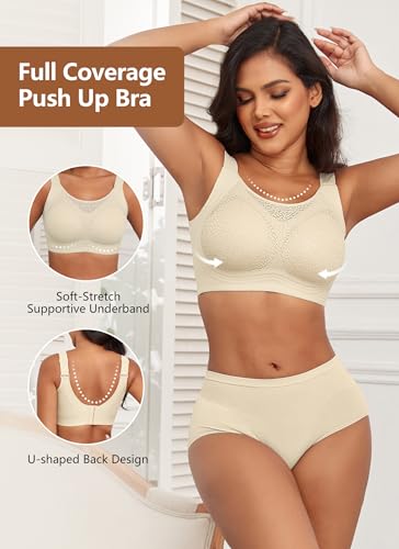 Image of Xcutting Lace Women's Seamless No Underwire Bra Soft Wireless Comfort Bralettes Full Coverage Bralette Everyday T-Shirt Bra