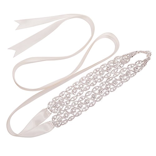 Preisvergleich Produktbild SWEETV Strass Hochzeit gürtel Kristall Braut gürtel Schärpe für Brautjungfernkleider Ballkleid Abendkleider, Silber