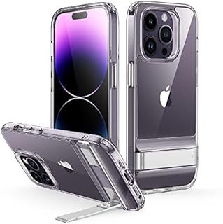 ESR Metal Kickstand Case Compatible with iPhone 14 Pro Max Case, 3 Stand Modes, Military-Grade Drop Protection, Supports Wireless Charging, Slim Back Cover with Patented Kickstand, Clear