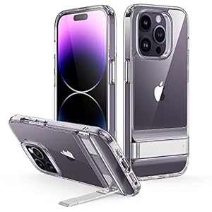 ESR for iPhone 14 Pro Case, 3 Stand Modes, Military-Grade Drop Protection, Supports Wireless Charging, Slim Back Cover with Stand, Phone Case for iPhone 14 Pro, Metal Kickstand Case, Clear