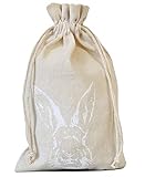 | 3 Baumwollsäckchen mit Hasen-Motiv und Baumwollkordel, zertifiziert, Baumwollbeutel, Geschenkverpackung, Ostern, 30x20 cm