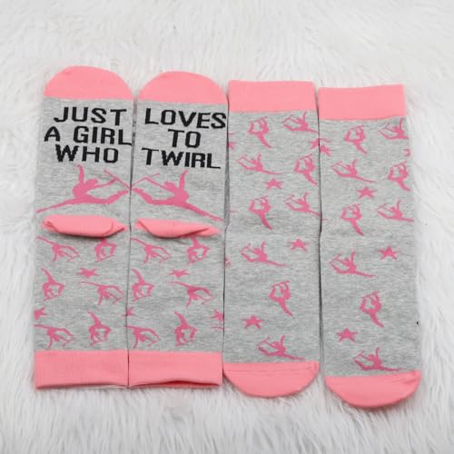 Image of PXTIDY 2 Pairs Baton Twirling Socks Baton Gifts Majorette Gifts Twirling Lover Gift Just A Girl Who Loves To Twirl Socks (Cotton, TO TWIRL sock)