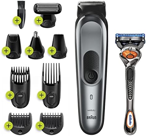 Braun Hair Clippers for Men, MGK7221 10-in-1 Body Grooming Kit, Beard, Ear and Nose Trimmer, Body Groomer and Hair Clipper, Black/Silver