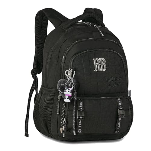 Mochila Feminina Juvenil Escolar Costa RB Original Chaveiro (Preto)