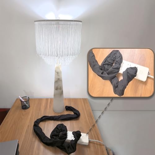 Image of EIFHYT Fabric Cord Cover & Chandelier Chain Cover 2 Pack 6Feet Length for Chandelier Lighting Wires Natural Burlap Easy to Install (Black)