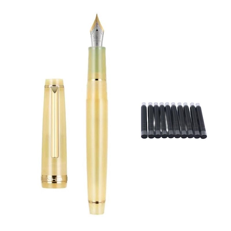 Stylo plume pointe M transparente jaune clair face aux stylos classiques