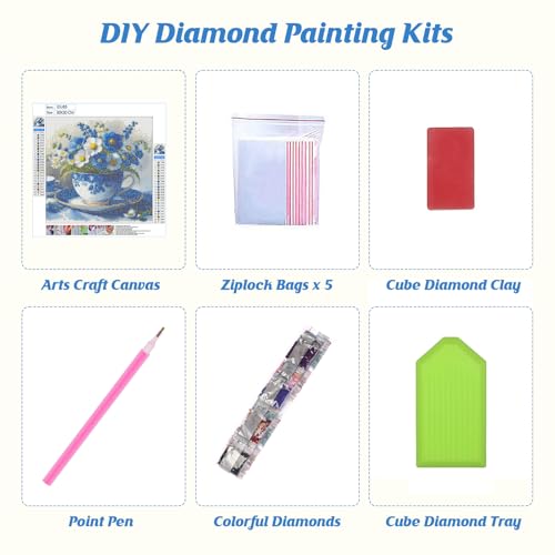 Jawecci Flower Diamond Painting Kits for Adults Beginners - Teacup Diamond Art Kits for Adults, 5D Round Full Drill Diamond Painting DIY Gifts for Home Decor 30x30cm - Image 4